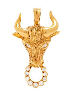 Van Cleef & Arpels, Gold and Diamond Bull's Head Pendant/Brooch
