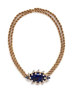 Lapis Lazuli, Diamond and Sapphire Brooch/Necklace