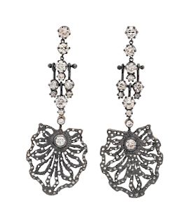 Silver Topped Gold and Diamond Chandelier Earrings
