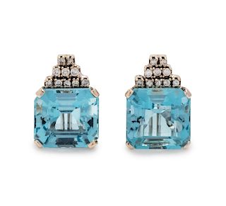 Aquamarine and Diamond Earclips