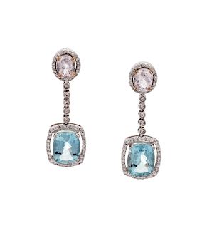 Aquamarine, Kunzite, and Diamond Earrings
