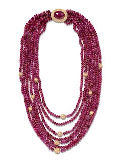 Van Cleef & Arpels, New York, Diamond and Ruby Bead Multistrand Necklace