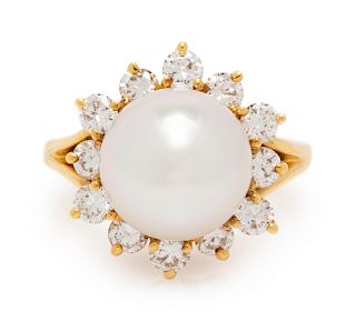 Cultured Pearl and Diamond Ring