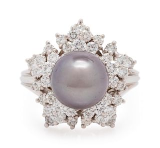 Cultured Tahitian Pearl and Diamond Ring