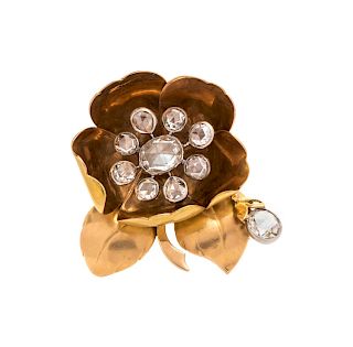 Diamond En Tremblant Flower Brooch
