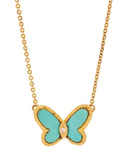 Van Cleef & Arpels, New York, Turquoise and Diamond Butterfly 'Alhambra' Necklace