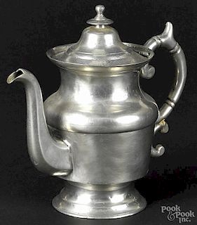 Roswell Gleason pewter teapot, 19th c., marked on base, 8 1/2'' h.