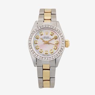 LADY'S ROLEX STEEL OYSTER PERPETUAL TWO-TONE WRISTWATCH