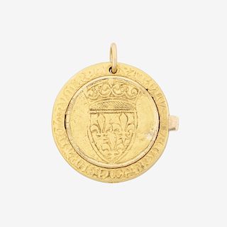 FRENCH ECU D'OR CHARLES VI YELLOW GOLD COIN LOCKET