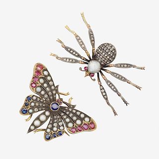 GEM-SET YELLOW GOLD INSECT BROOCHES