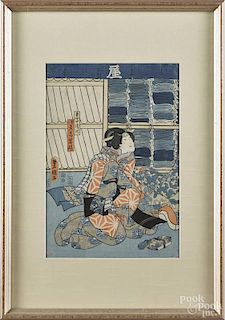 Four Japanese woodblock prints, ca. 1900, 13 3/4'' x 9''.