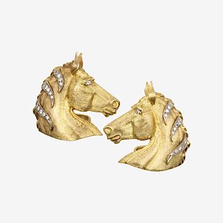 DIAMOND & YELLOW GOLD HORSE HEAD CUFFLINKS