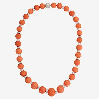 UNTREATED CORAL & DIAMOND NECKLACE