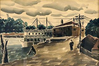 Hobson Lafayette Pittman (American, 1890/1899-1972)      Riverboat at Dock.