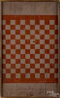Painted pine gameboard, ca. 1900, 30'' x 18 1/4''.