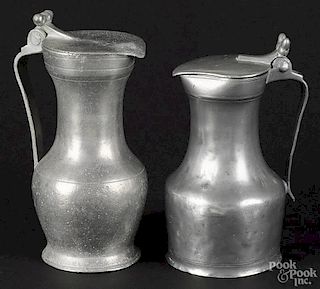 French pewter Normandy flagon, ca. 1800, 8 1/4'' h., together with an early Swiss flagon