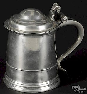 English pewter double-domed tankard, early 18th c., bearing the mark I. H. on base interior