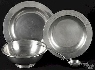 Scottish pewter alms dish, 18th c., attributed to Matthew Connel, 15'' dia.