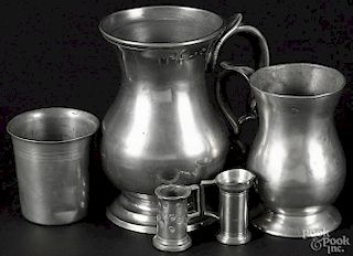 Two Scottish pewter tavern pots, early 19th c., pint and half-pint measures