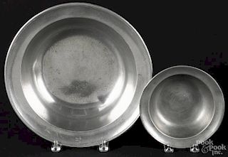 German pewter basin, early 19th c., 3'' h., 11 3/4'' dia., together with a Continental bowl