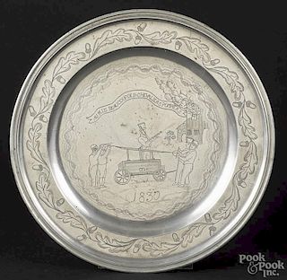 Swiss pewter engraved plate, early 19th c., bearing the mark of Guillame Kruger of Geneva