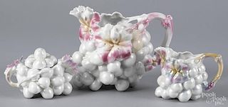 Three Royal Bayreuth porcelain satin grape pieces, to include a water pitcher, 6 1/4'' h., a creamer