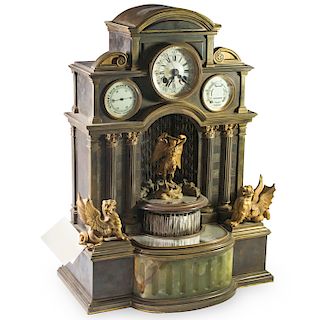 Lanshire Bronze & Onyx Mantel Clock & Barometer