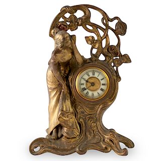 Ansonia Art Nouveau Dore Bronze Clock