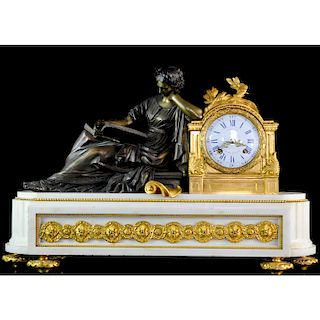 Corbisier Marble & Bronze Mantel Clock