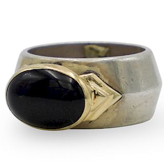 Vintage 18k, Sterling and Onyx Ring