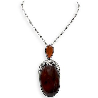 Vintage Sterling and Amber Necklace
