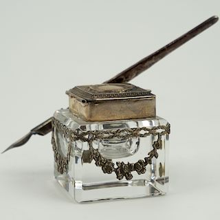 800 Silver & Crystal Inkwell Set