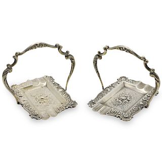 (2 Pc) Antique Sterling Silver Ashtrays