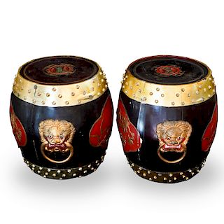 Vintage Oriental Drum Stools