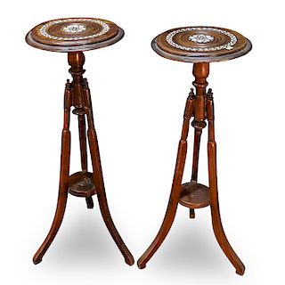 Pair of Moroccan Wood Inlaid Tables