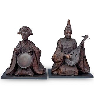 Meiji Style Bronze Seated Musician Sculptures