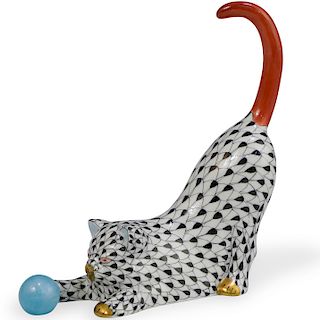 Herend Porcelain Fishnet "Cat With Ball"