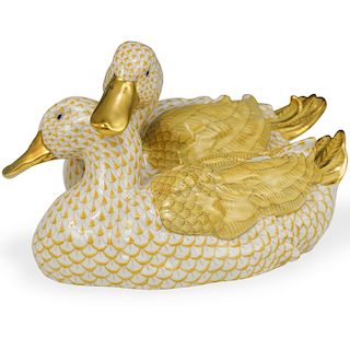 Large Herend Porcelain Double Duck Figurine