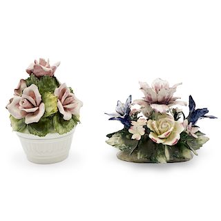 (2 Pc) Capodimonte Porcelain Floral Scultpures