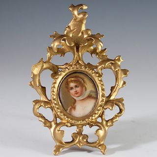 Italian Carved Wood and Porcelain Portrait