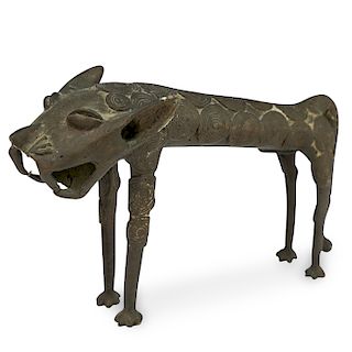 African Tribal Bronze Leopard Sculpture