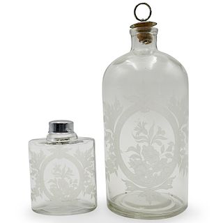 (2 Pc) Vintage Frosted Glass Bottles