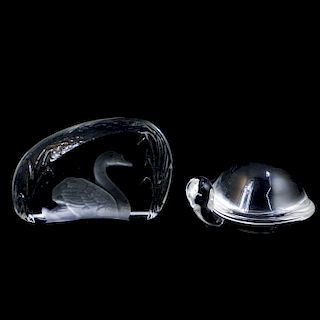 (2 Pc) Signed Crystal Paperweights