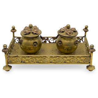 Art Deco Gilded Bronze and Copper Inkwell