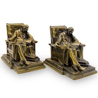 (2 Pc) Gilded Bronze Figural Bookends