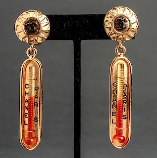 Chanel Runway Thermometer Gold-Tone Earrings
