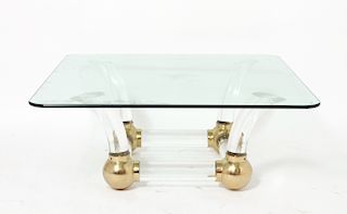Karl Springer Style Acrylic & Brass Coffee Table