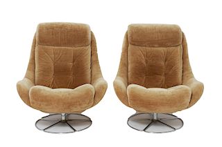 Mid-Century Modern Swivel Lounge Chairs, Pair