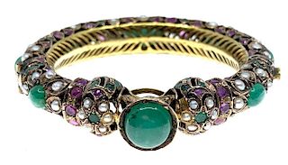 Indian Gold Emerald Pink Sapphire and Pearl Bracelet