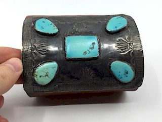 Sterling, Turquoise and Leather Ketoh
